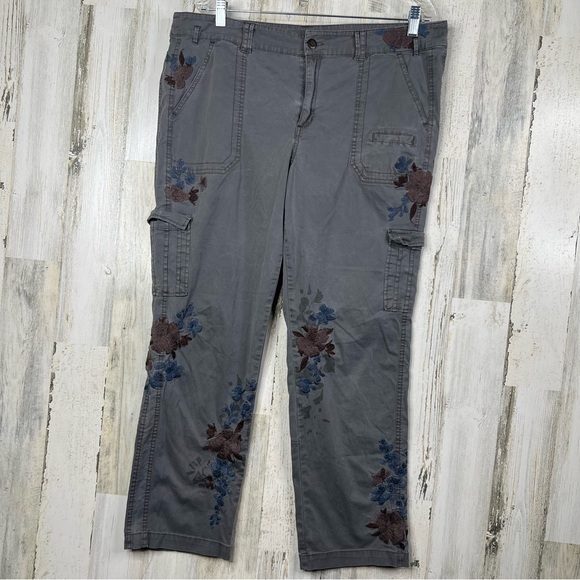 Sundance Embroidered‎ Floral Cargo Pants Women's Gray Womens 16 Boho Gorpcore - Picture 1 of 14